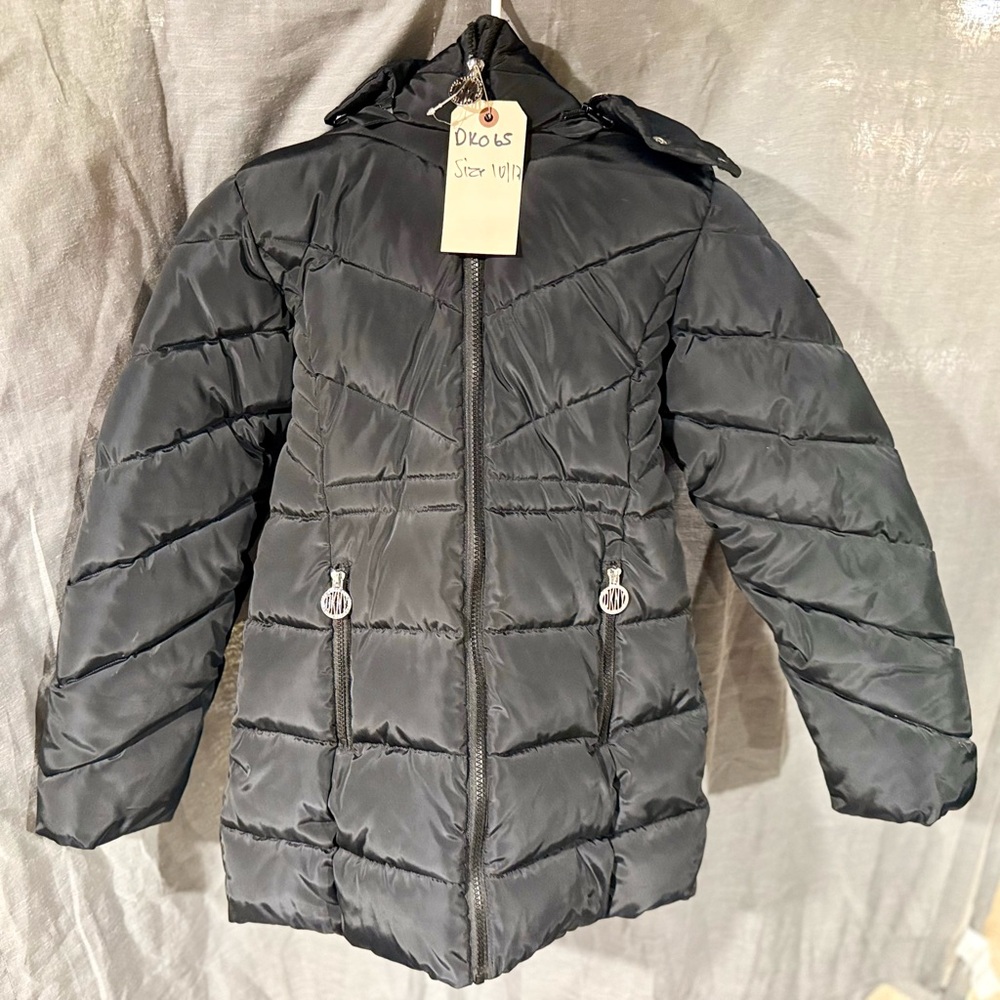 DKNY Black Quilted Jacket with Hood